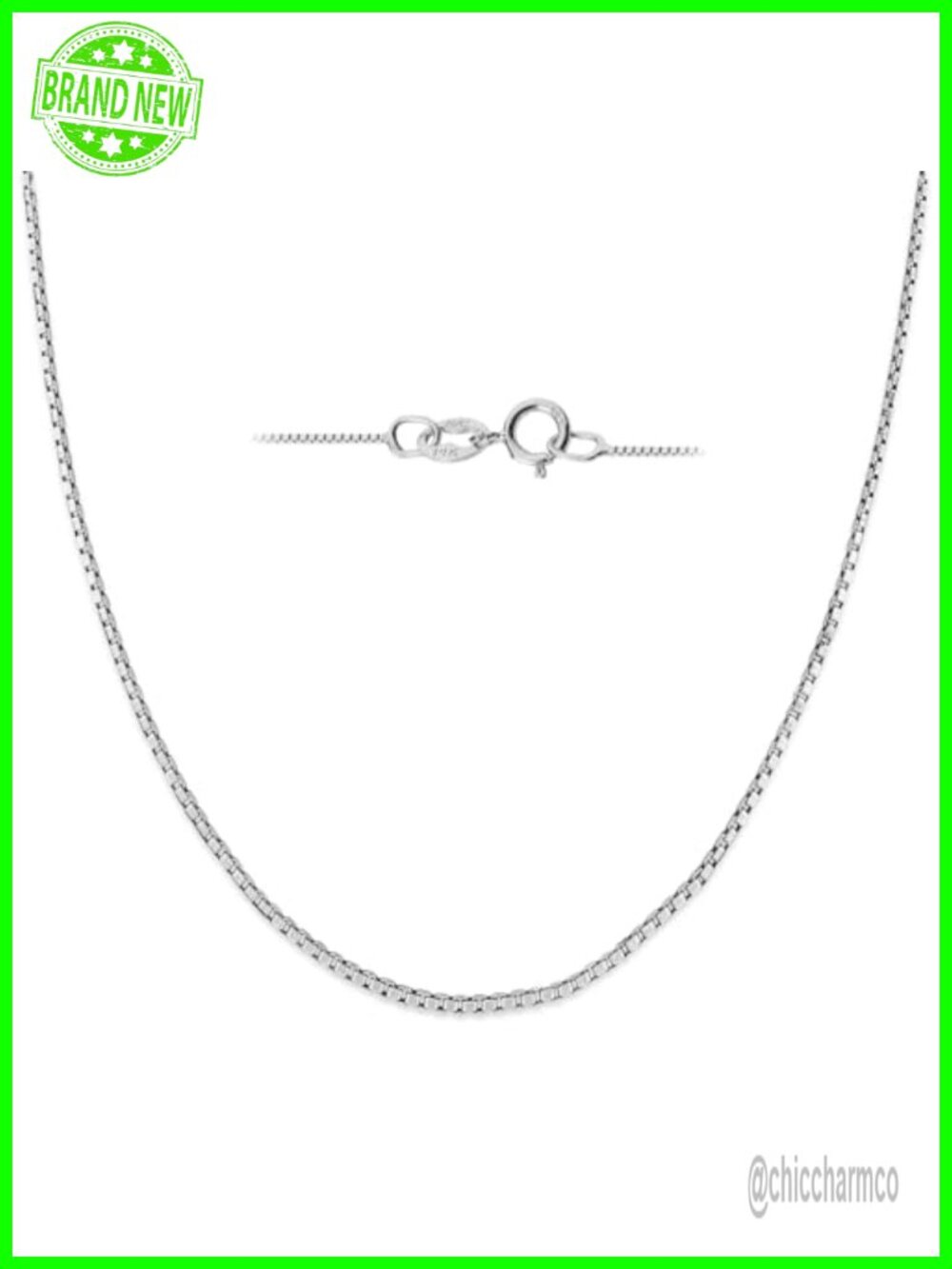 10K White Gold Box Link Chain Necklace 18 Inch Spring Ring Clasp